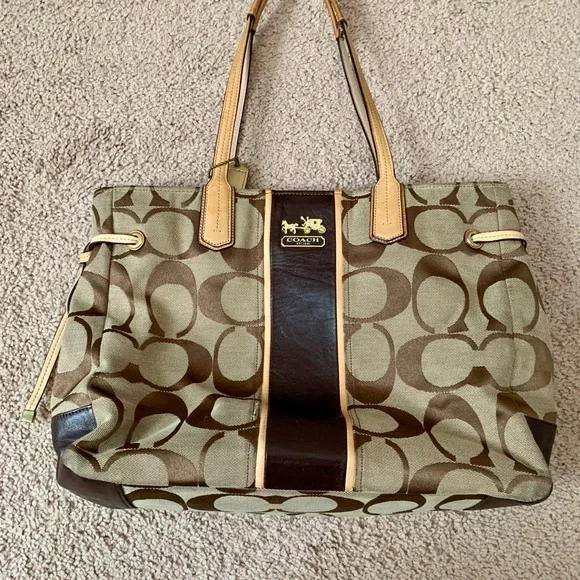 Coach Brown and Tan Signature Tote - Picture 2 of 12